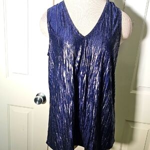Susan Graver Elegant Blue‎ Metalic Crinkle Scoop Tank Top. meduim